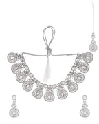 VOJ Silver-Plated CZ Studded Jewellery Set With Maang Tikka | Grocsy