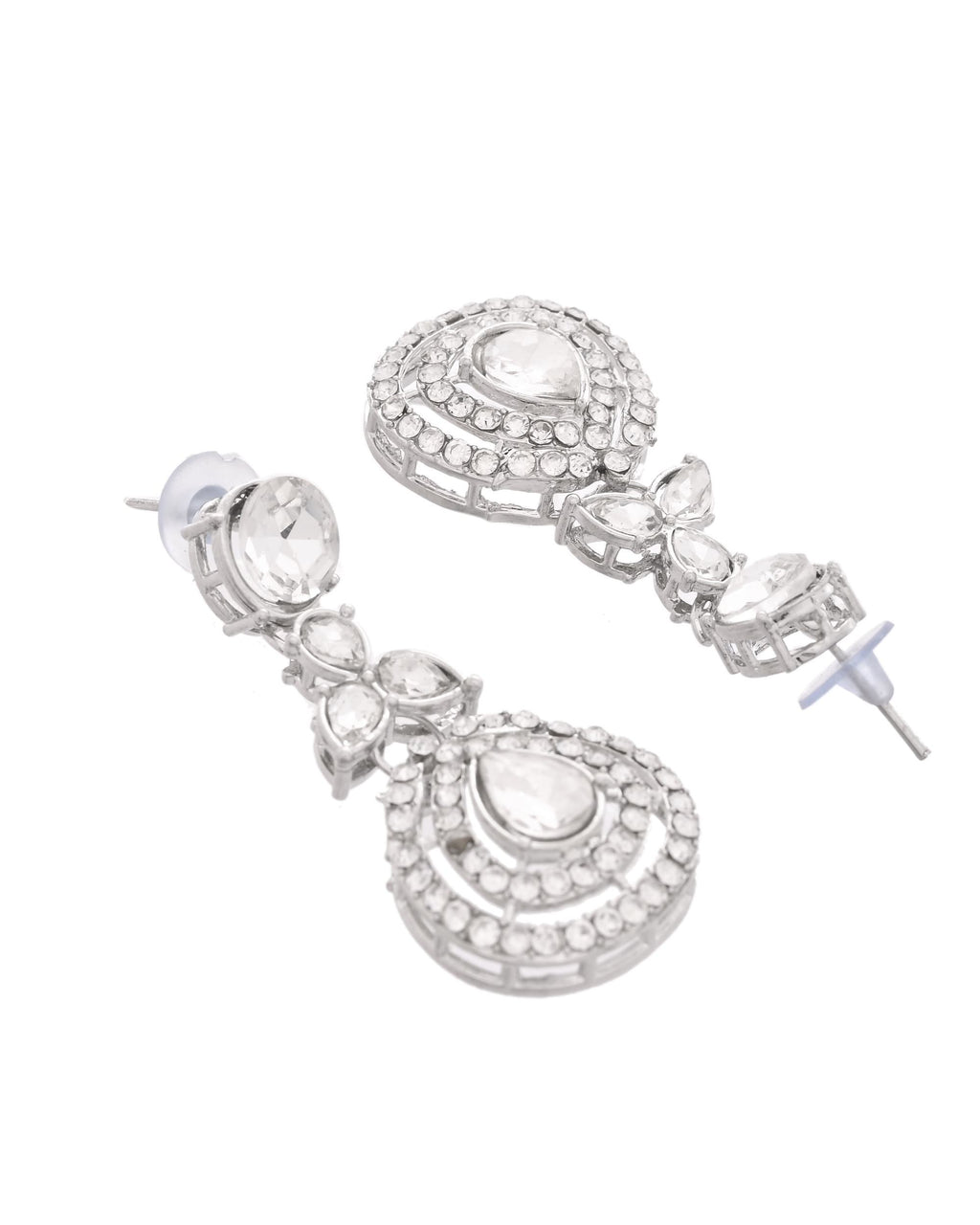 VOJ Silver-Plated CZ Studded Jewellery Set With Maang Tikka | Grocsy