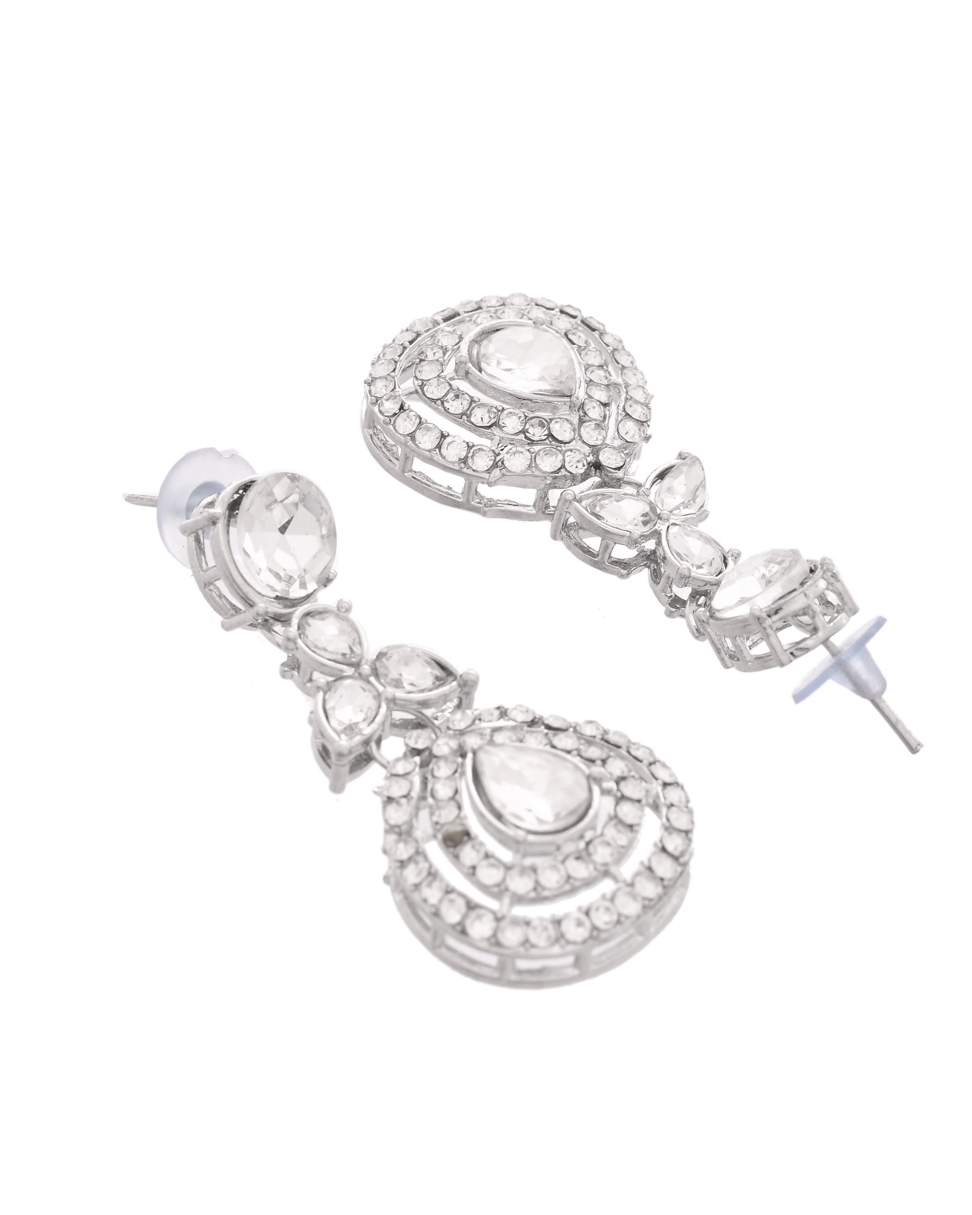 VOJ Silver-Plated CZ Studded Jewellery Set With Maang Tikka | Grocsy