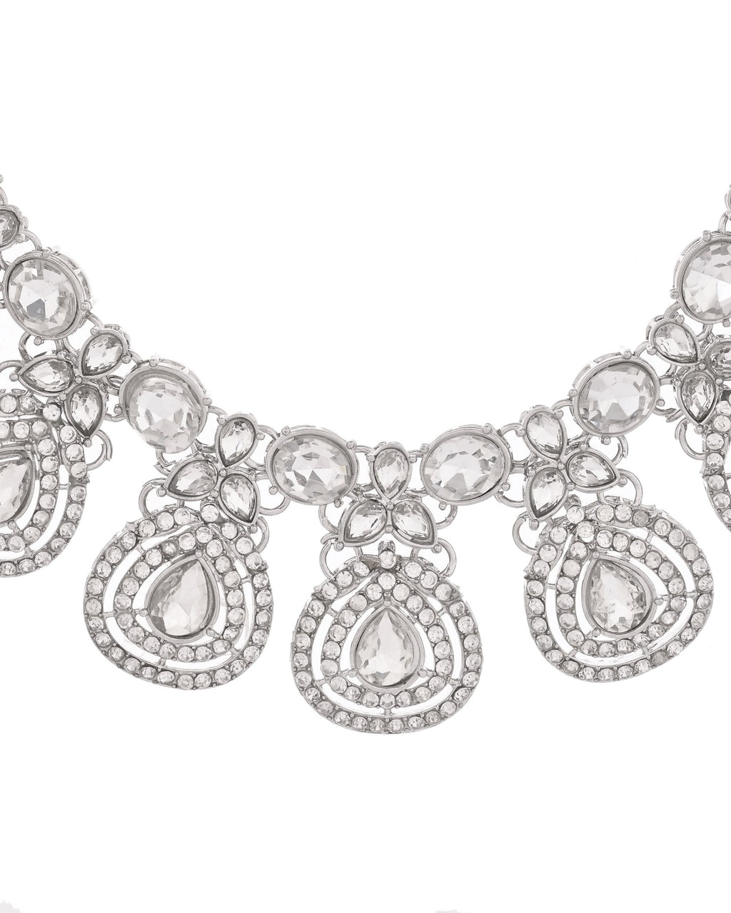 VOJ Silver-Plated CZ Studded Jewellery Set With Maang Tikka | Grocsy