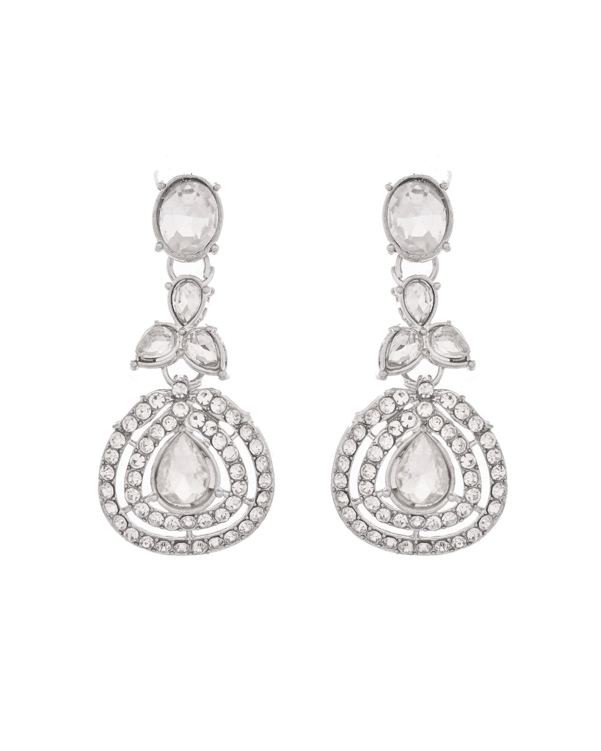 VOJ Silver-Plated CZ Studded Jewellery Set With Maang Tikka | Grocsy