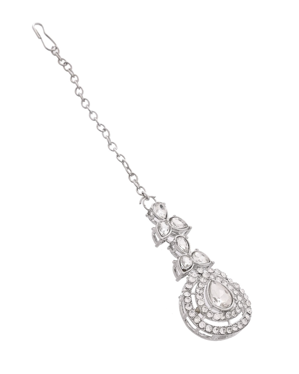 VOJ Silver-Plated CZ Studded Jewellery Set With Maang Tikka | Grocsy