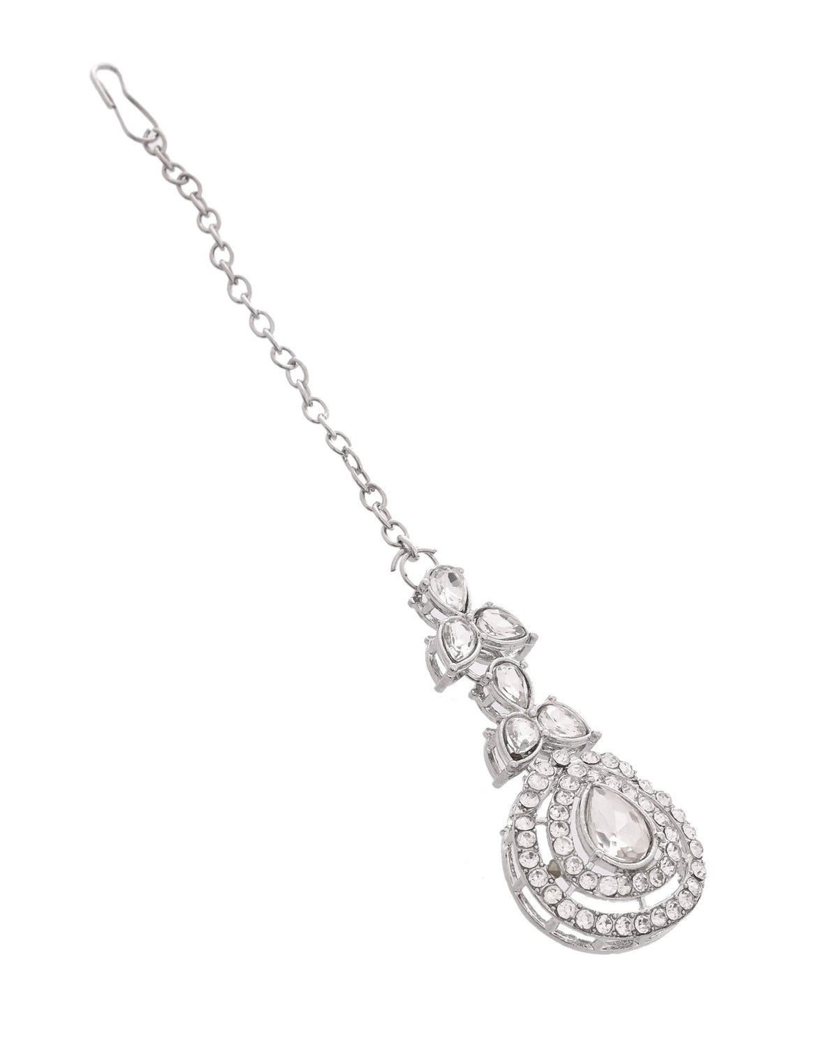 VOJ Silver-Plated CZ Studded Jewellery Set With Maang Tikka | Grocsy