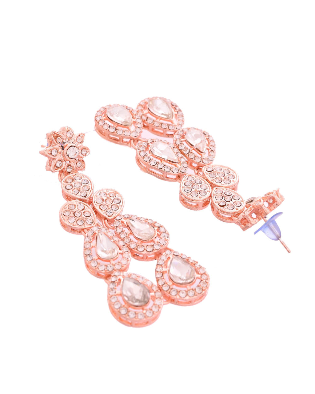 VOJ Rose Gold-Polished CZ Studded Jewellery Set With Maang Tikka | Grocsy