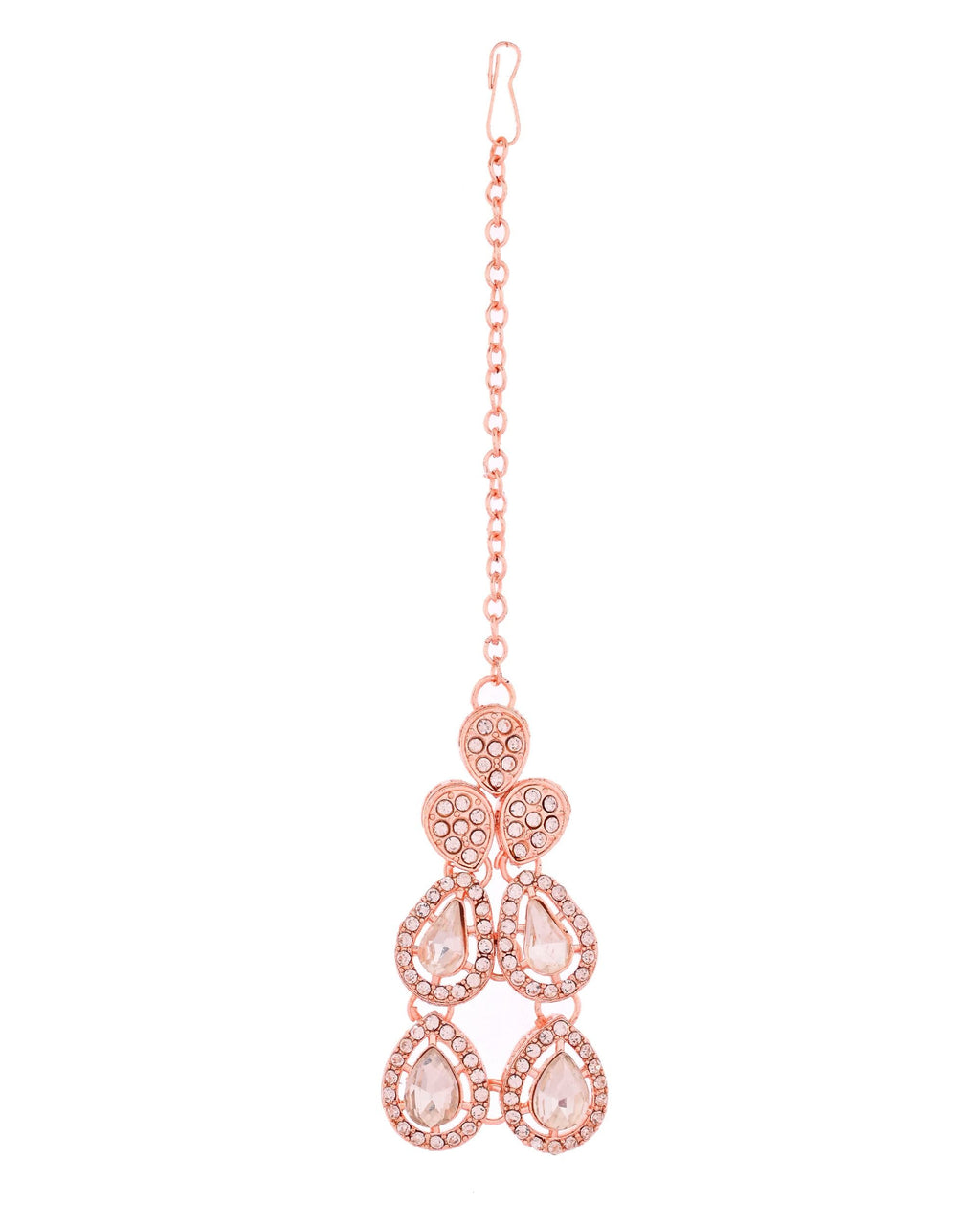 VOJ Rose Gold-Polished CZ Studded Jewellery Set With Maang Tikka | Grocsy