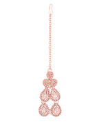 VOJ Rose Gold-Polished CZ Studded Jewellery Set With Maang Tikka | Grocsy
