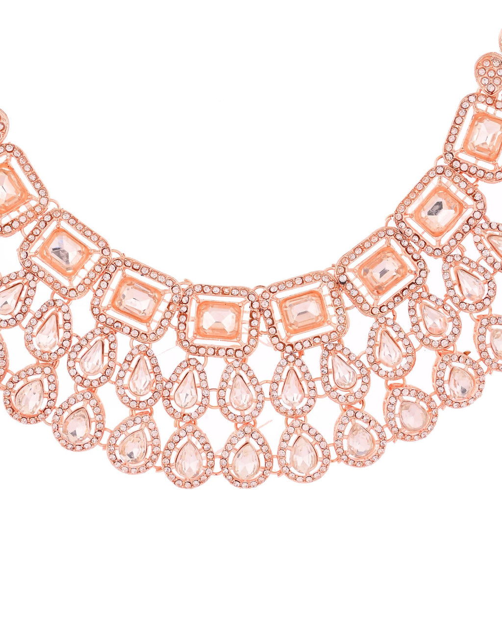 VOJ Rose Gold-Polished CZ Studded Jewellery Set With Maang Tikka | Grocsy