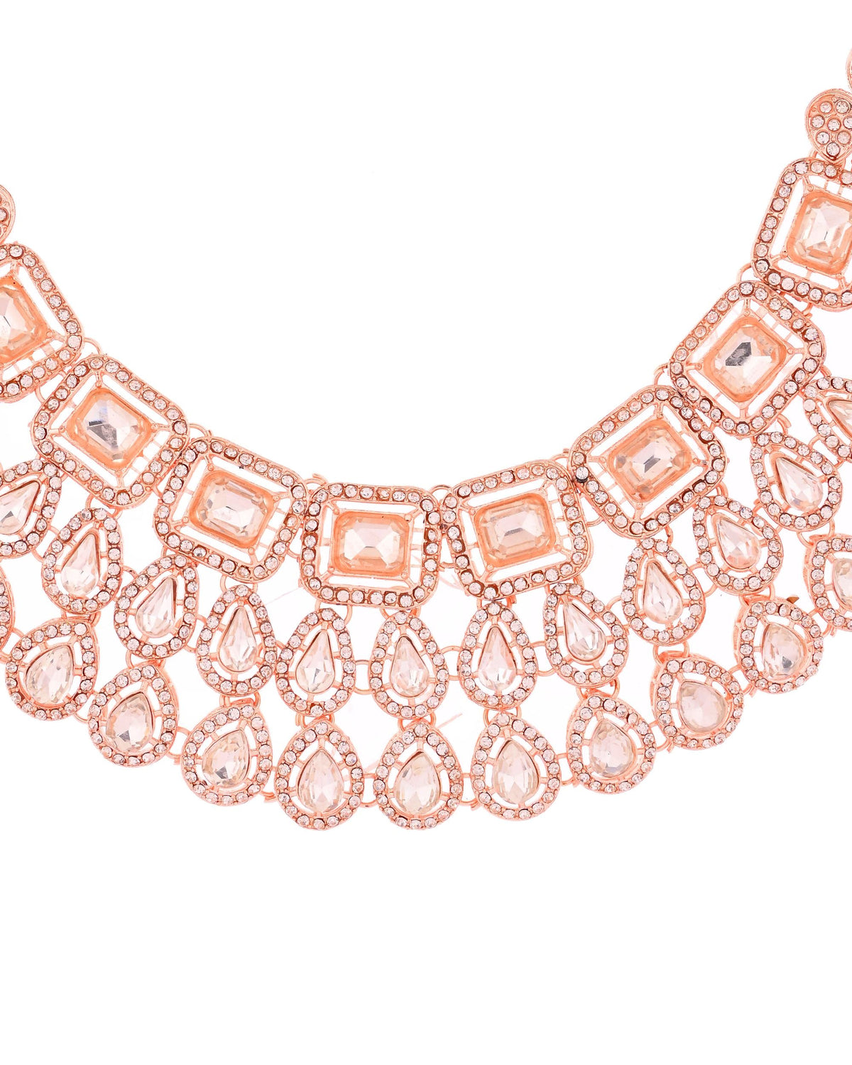 VOJ Rose Gold-Polished CZ Studded Jewellery Set With Maang Tikka | Grocsy