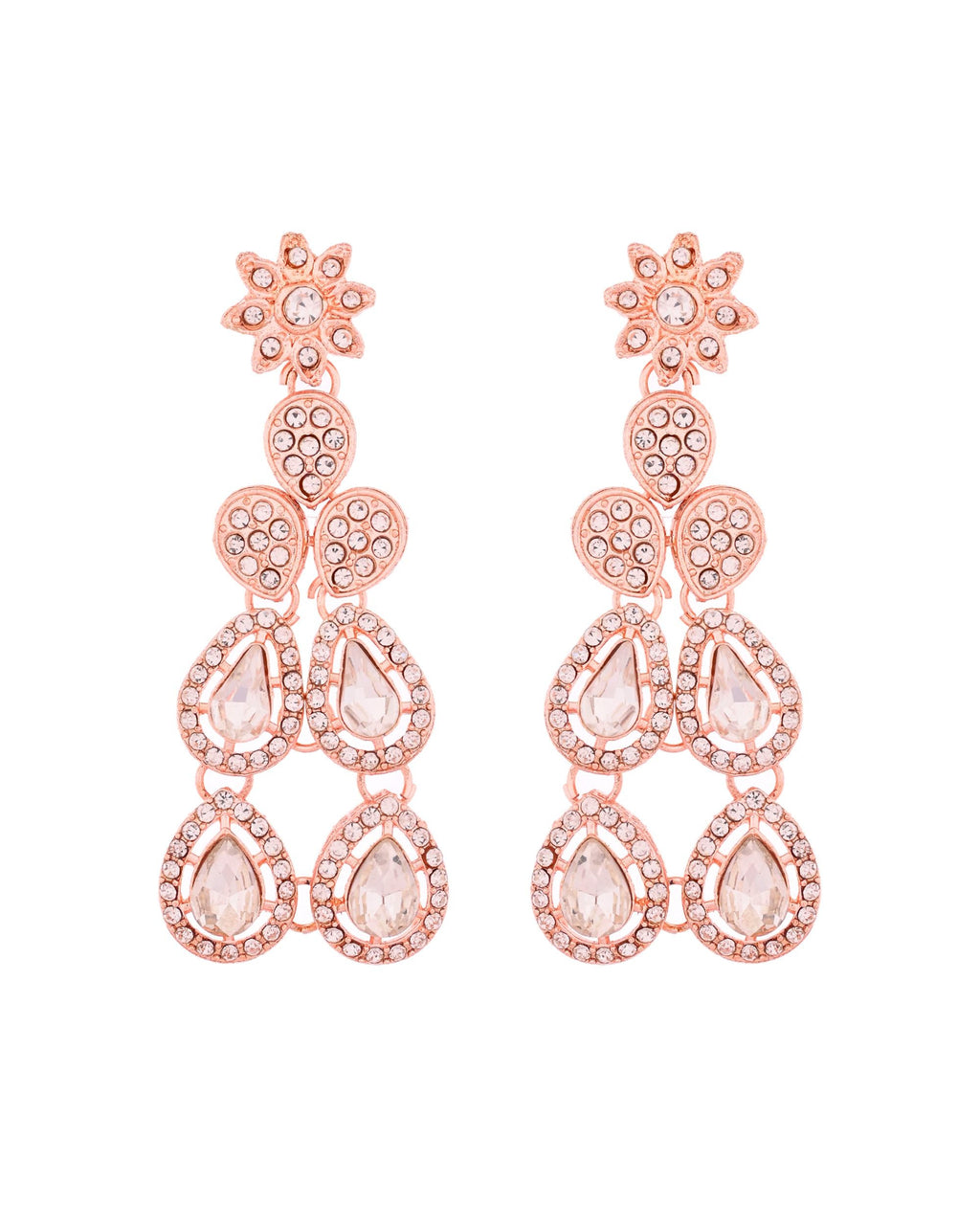 VOJ Rose Gold-Polished CZ Studded Jewellery Set With Maang Tikka | Grocsy