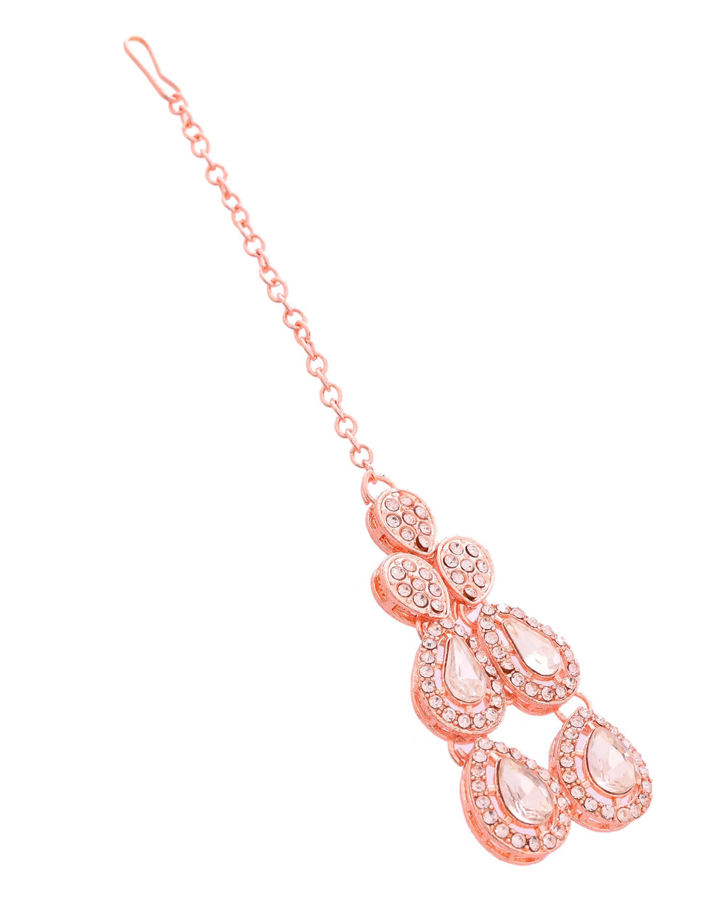 VOJ Rose Gold-Polished CZ Studded Jewellery Set With Maang Tikka | Grocsy