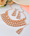 VOJ Rose Gold-Polished CZ Studded Jewellery Set With Maang Tikka | Grocsy