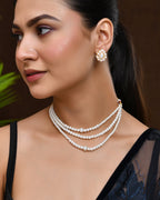 VOJ Gold Polished Artifical Pearl Mutli Layer Necklace And Earrings Set | Grocsy