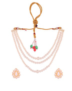 VOJ Gold Polished Artifical Pearl Mutli Layer Necklace And Earrings Set | Grocsy
