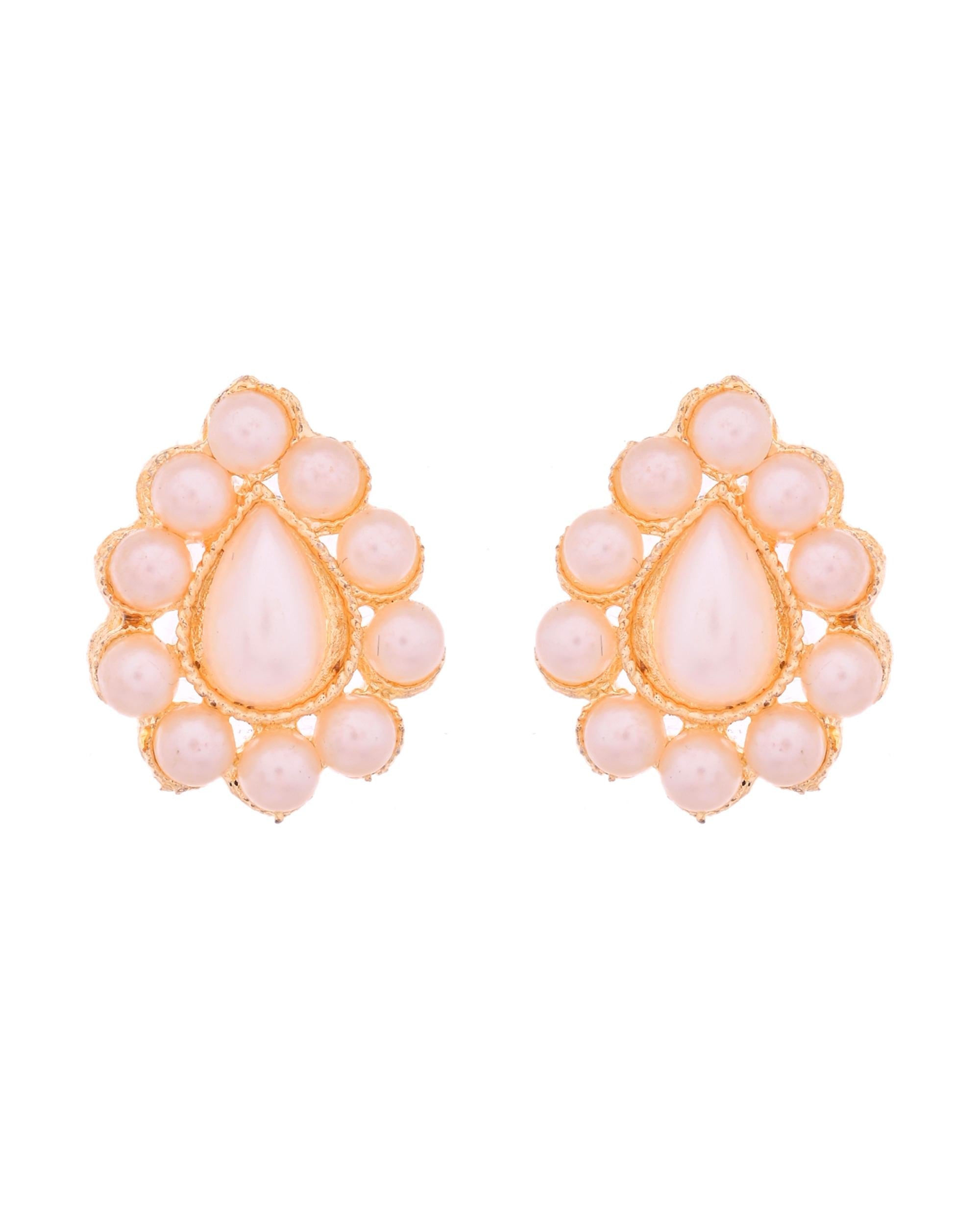 VOJ Gold Polished Artifical Pearl Mutli Layer Necklace And Earrings Set | Grocsy