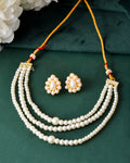 VOJ Gold Polished Artifical Pearl Mutli Layer Necklace And Earrings Set | Grocsy