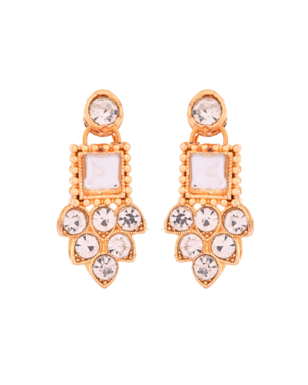 VOJ Gold Polished Stone Studded Necklace Set With Maang Tikka