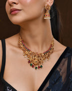VOJ Gold Polished Beaded Temple Jewellery Set | Grocsy