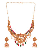VOJ Gold Polished Beaded Temple Jewellery Set | Grocsy