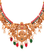 VOJ Gold Polished Beaded Temple Jewellery Set | Grocsy