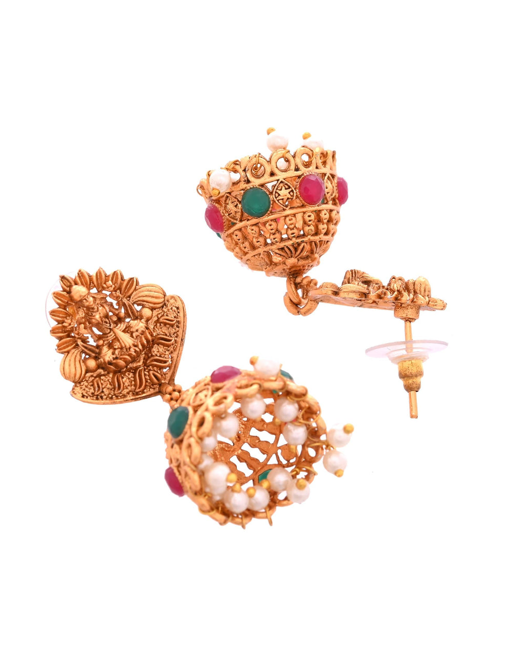 VOJ Gold Polished Beaded Temple Jewellery Set | Grocsy
