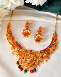 VOJ Gold Polished Beaded Temple Jewellery Set | Grocsy