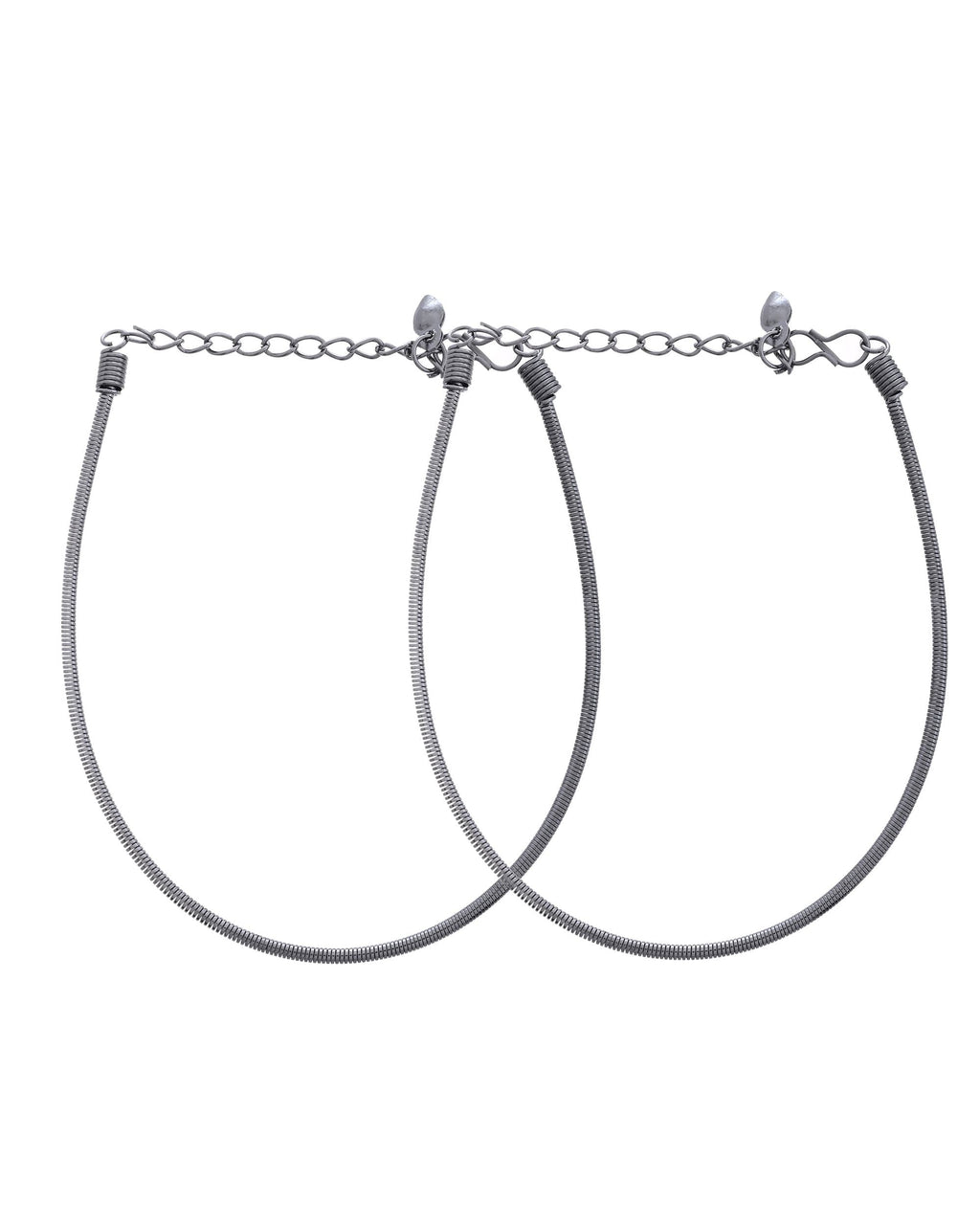 VOJ Set of 2 Rhodium Plated Snake Chain Anklet | Grocsy