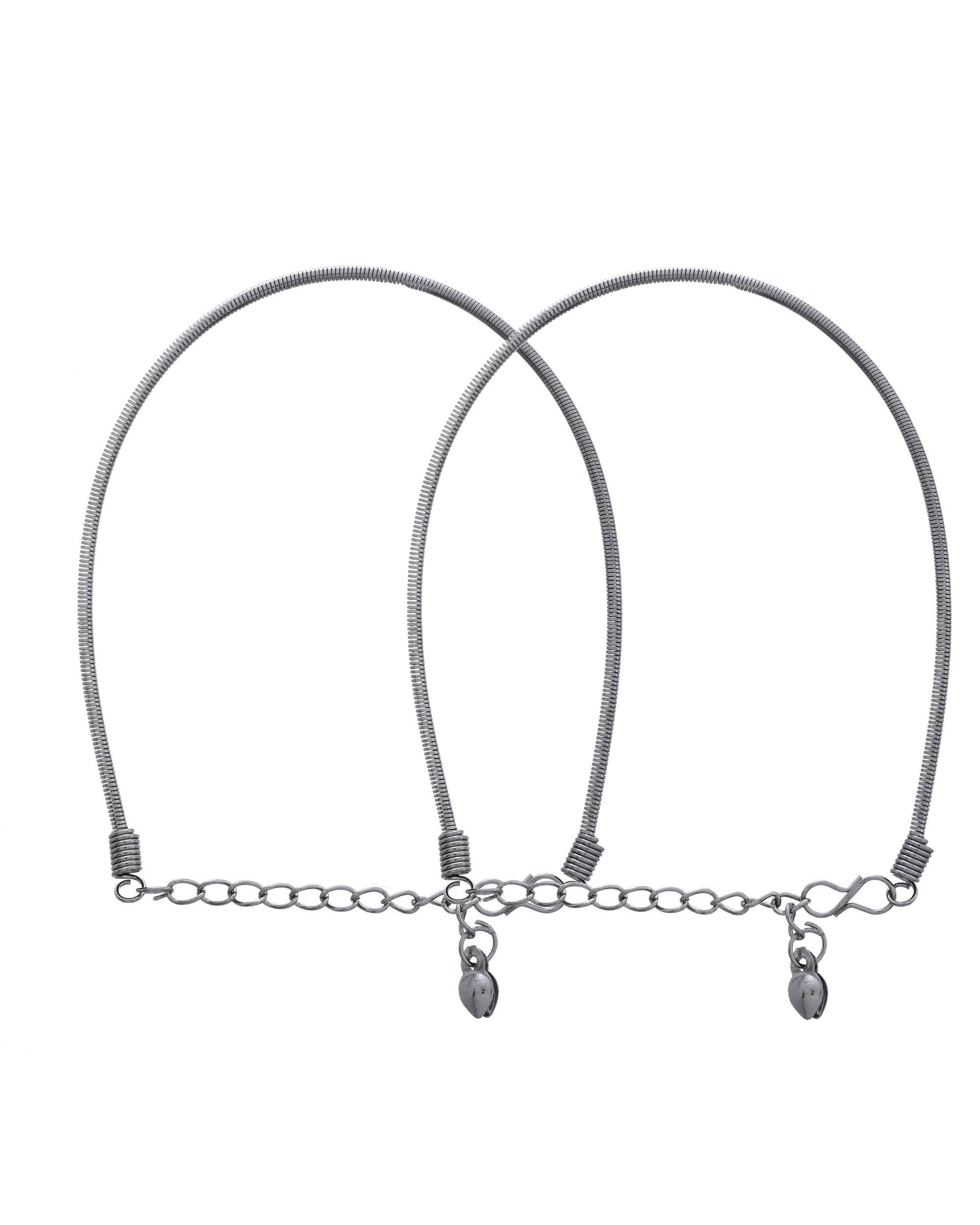 VOJ Set of 2 Rhodium Plated Snake Chain Anklet | Grocsy