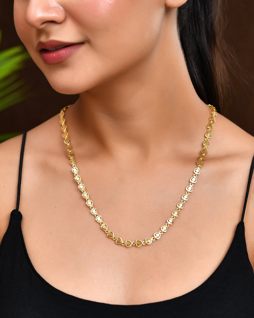 VOJ Gold Polished Heart Shaped Stainless Steel Chain For Women | Grocsy
