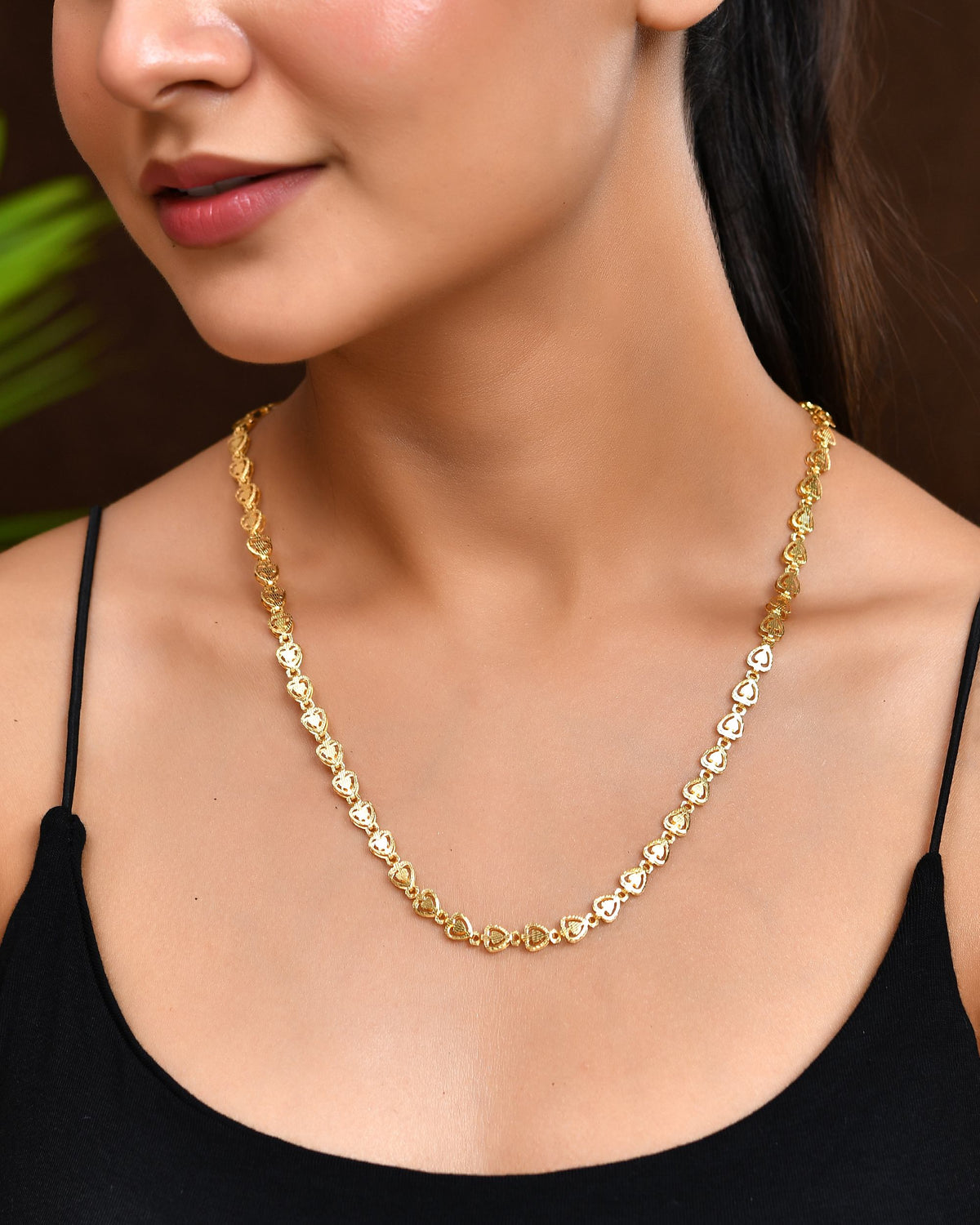 VOJ Gold Polished Heart Shaped Stainless Steel Chain For Women | Grocsy