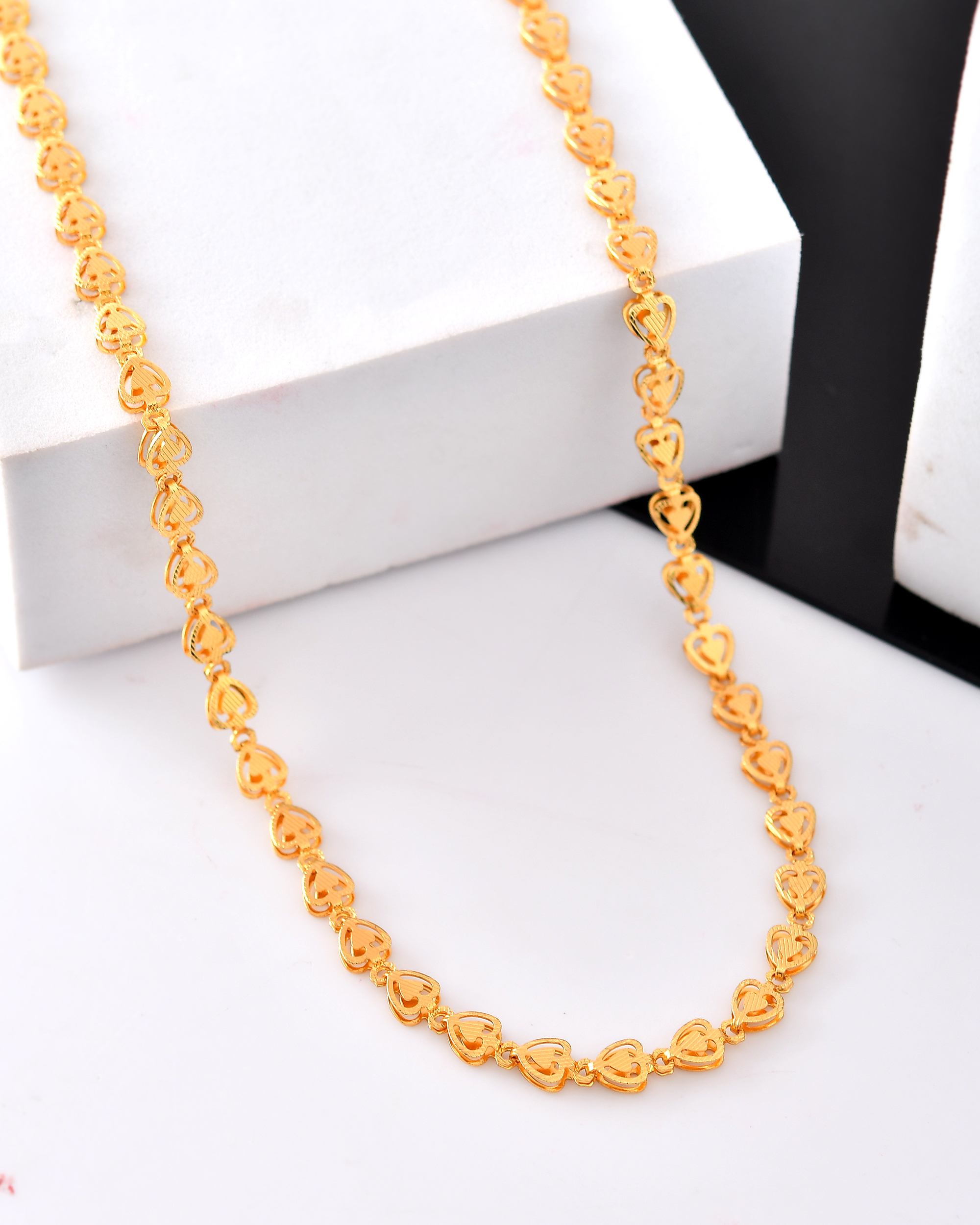VOJ Gold Polished Heart Shaped Stainless Steel Chain For Women | Grocsy