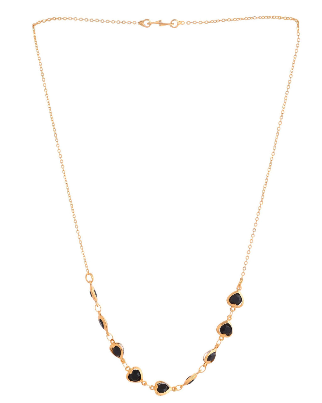 VOJ Gold Polished Stainless Steel Black Hear Shaped Stone Chain | Grocsy