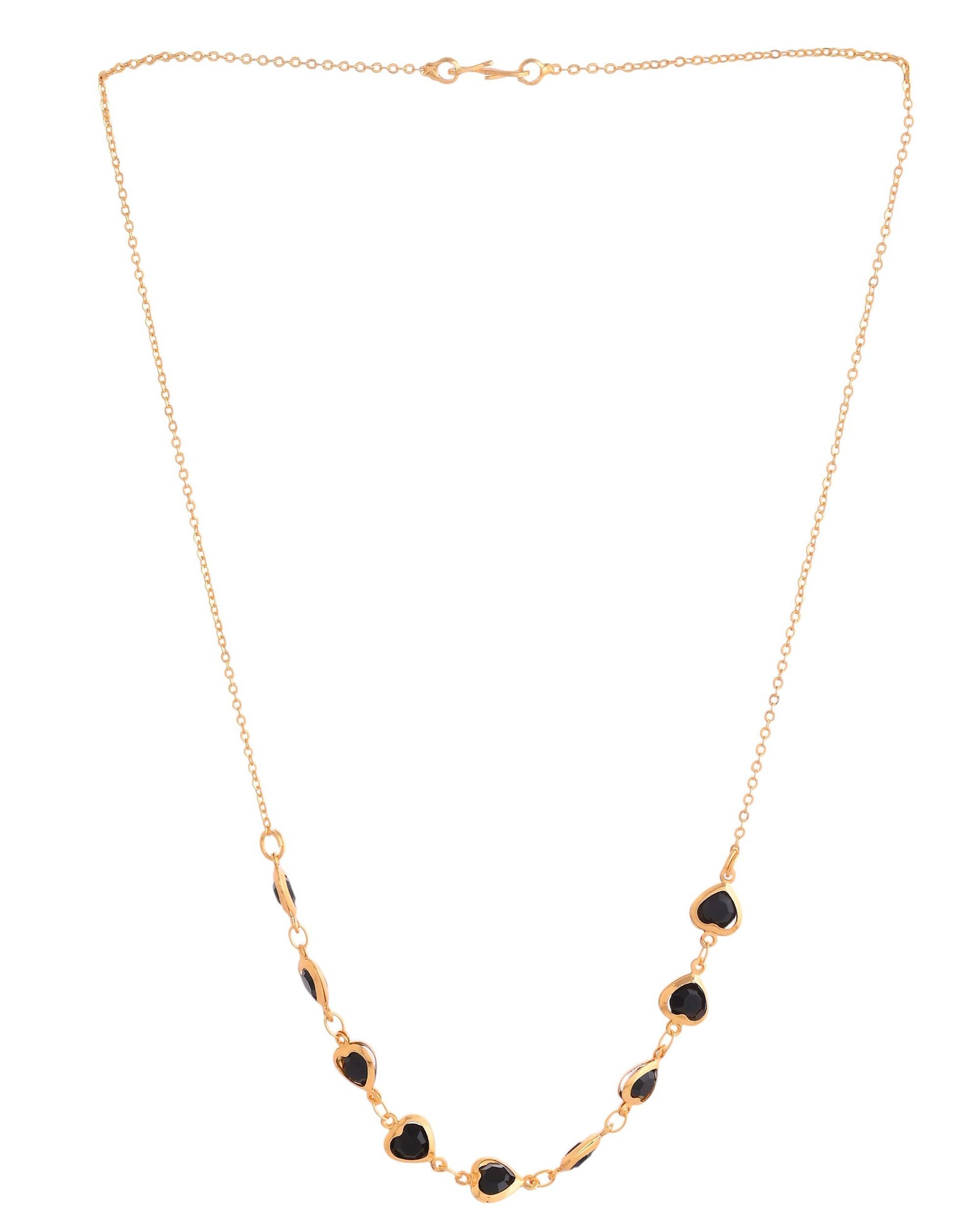 VOJ Gold Polished Stainless Steel Black Hear Shaped Stone Chain | Grocsy