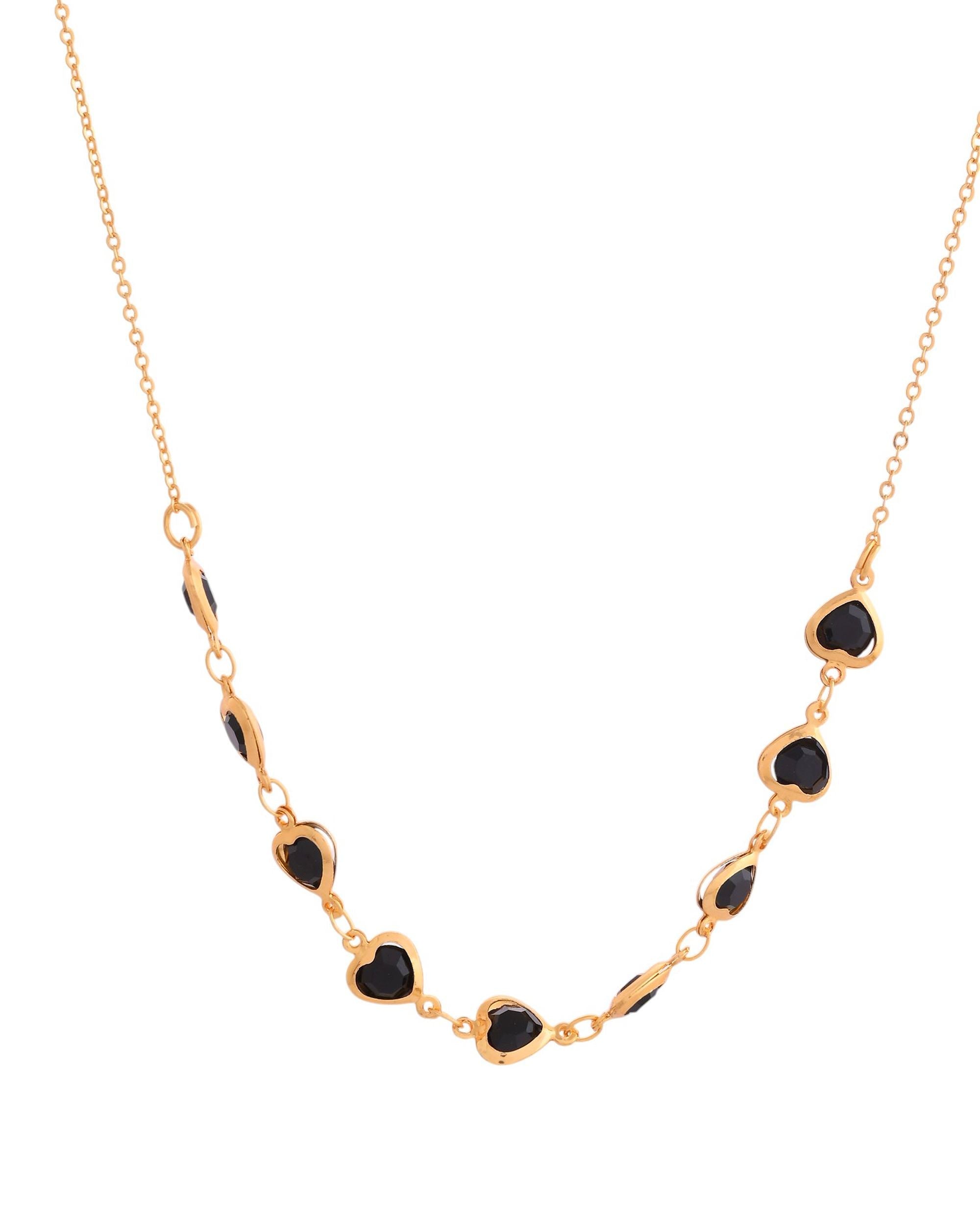 VOJ Gold Polished Stainless Steel Black Hear Shaped Stone Chain | Grocsy