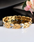 VOJ Gold Toned & Silver-Toned Stainless Steel Magnetic Wheat Chain Bracelet