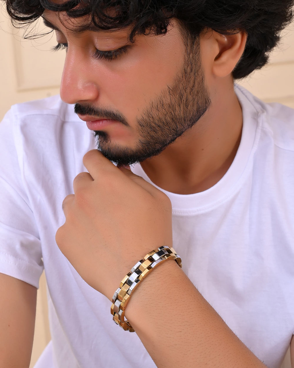 VOJ Magnetic Gold Stainless Steel Dual Color Bracelet For Men | Grocsy