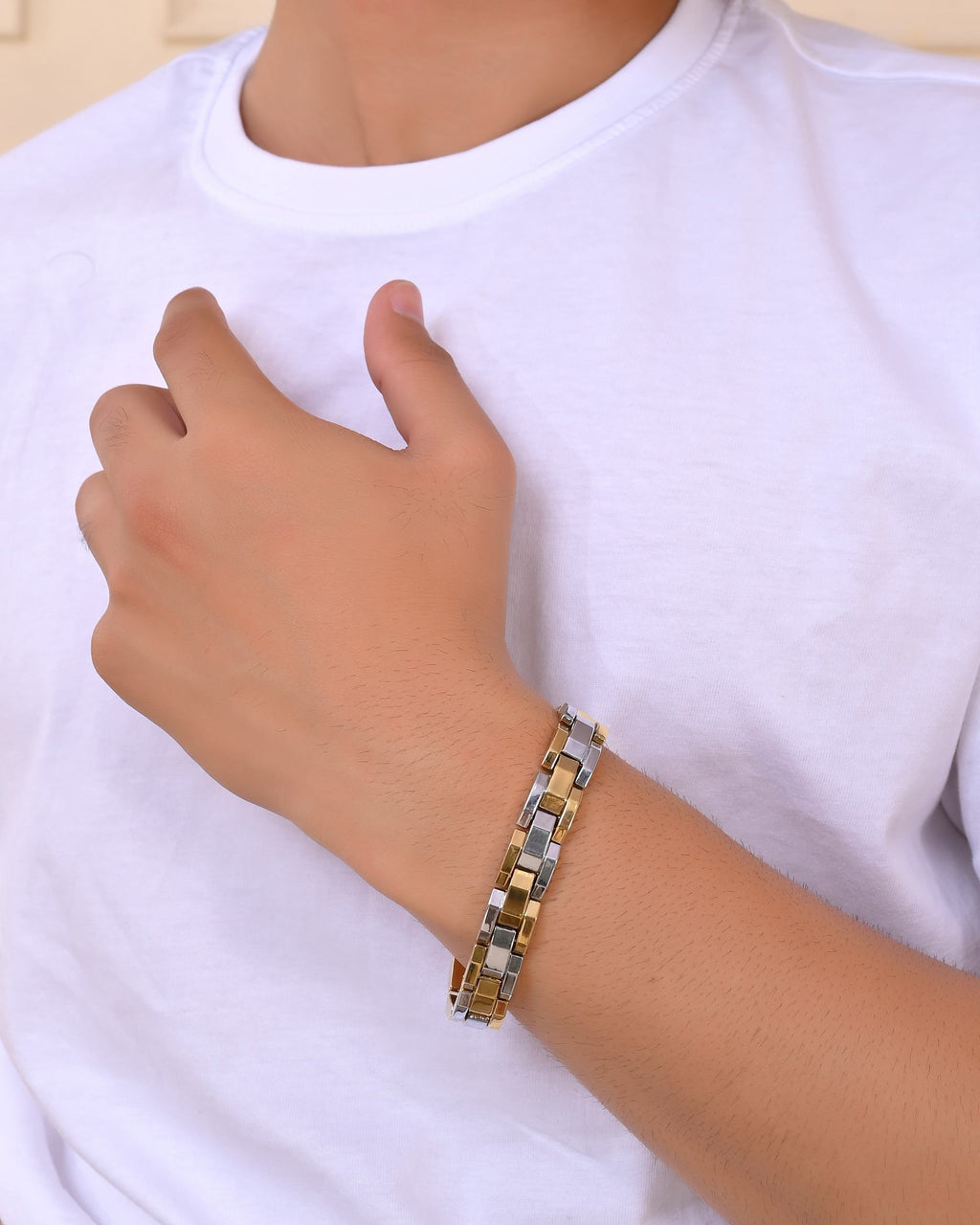 VOJ Magnetic Gold Stainless Steel Dual Color Bracelet For Men | Grocsy