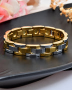 VOJ Magnetic Gold Stainless Steel Dual Color Bracelet For Men | Grocsy