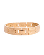 VOJ Men Gold-Toned Stainless Steel Grid Pattern Chain Bracelet