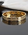 VOJ Men Gold-Toned Stainless Steel Grid Pattern Chain Bracelet