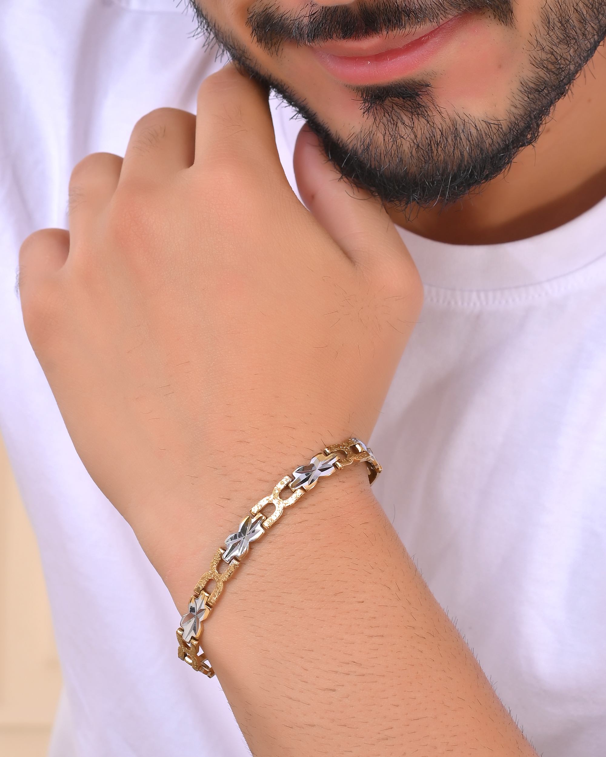 VOJ Men Gold Polished & Silver-Toned Exquisite Alloy Link Bracelet