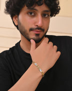 VOJ Men's Double Toned Stainless Steel Textural Linked Bracelet
