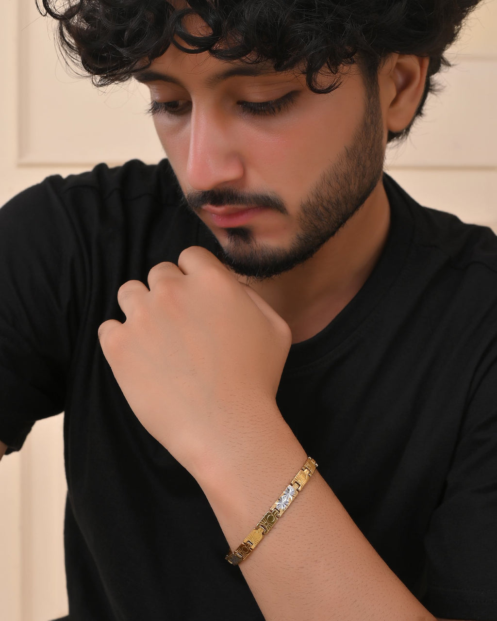 VOJ Gold And Silver Toned Stainless Steel Linked Bracelet For Men