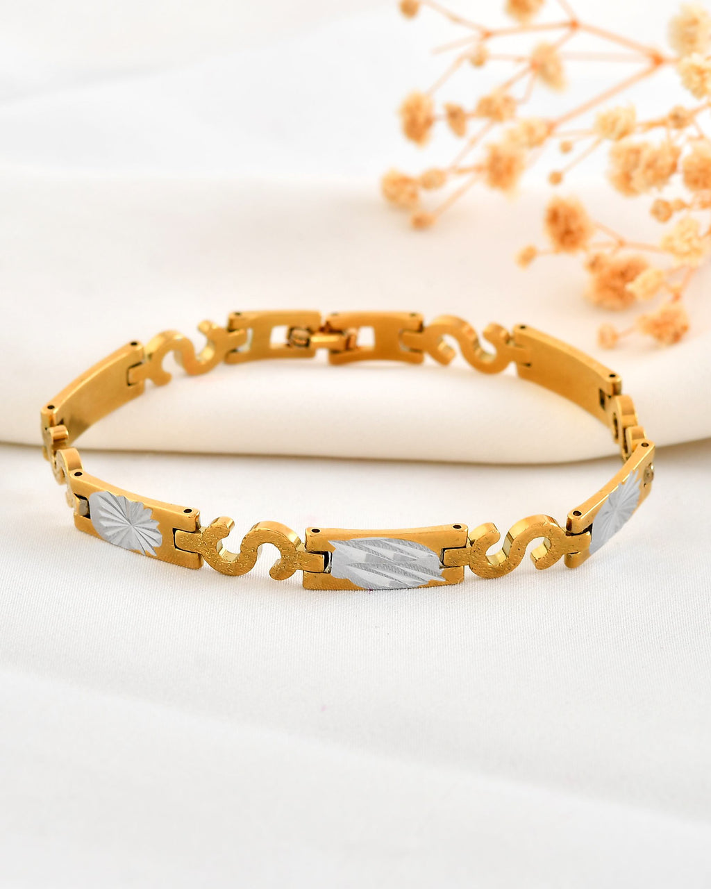 VOJ Gold And Silver Toned Stainless Steel Dolor Sign Bracelet For Men