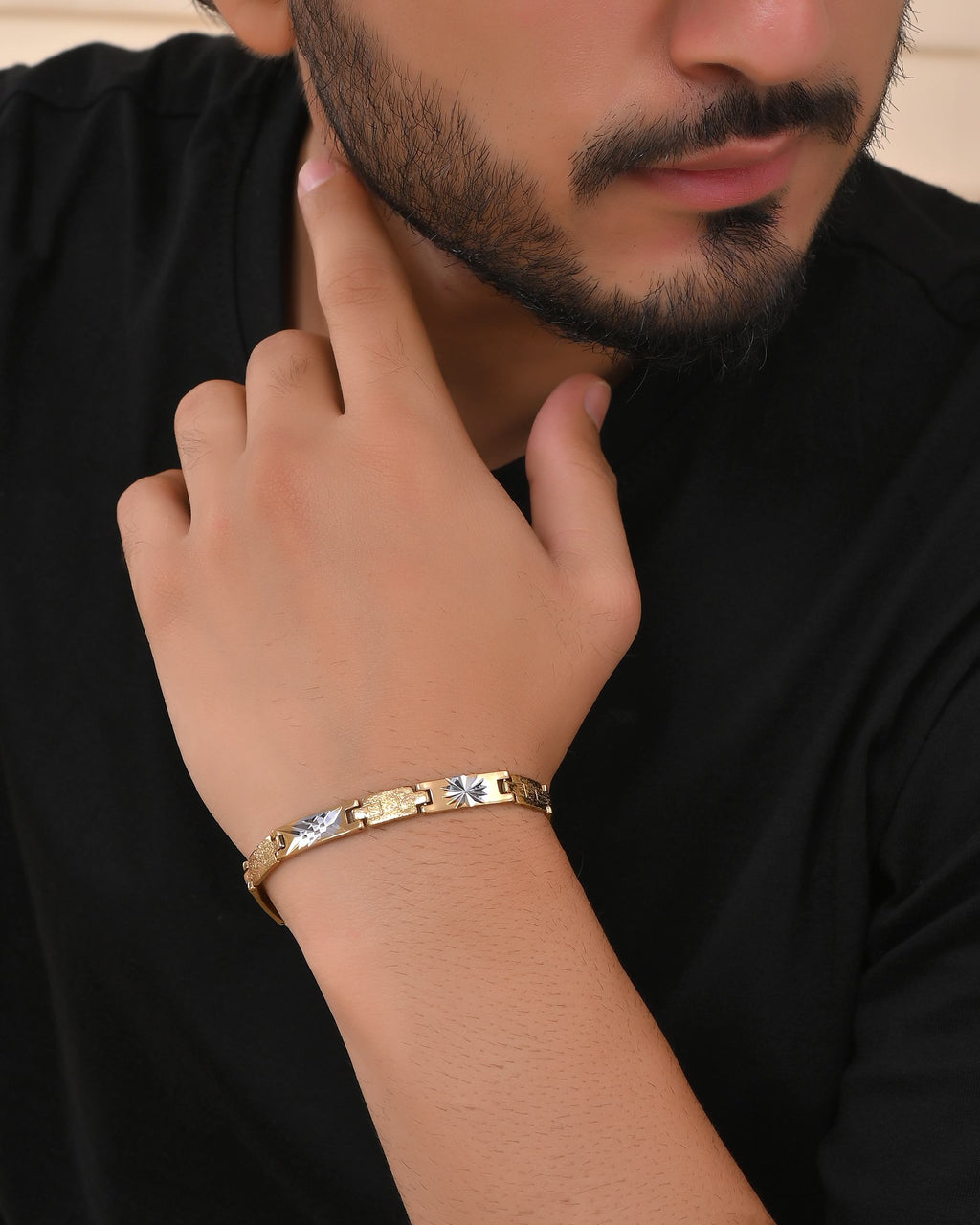 VOJ Gold And Silver Toned Stainless Steel Textural Designer Bracelet For Men | Grocsy
