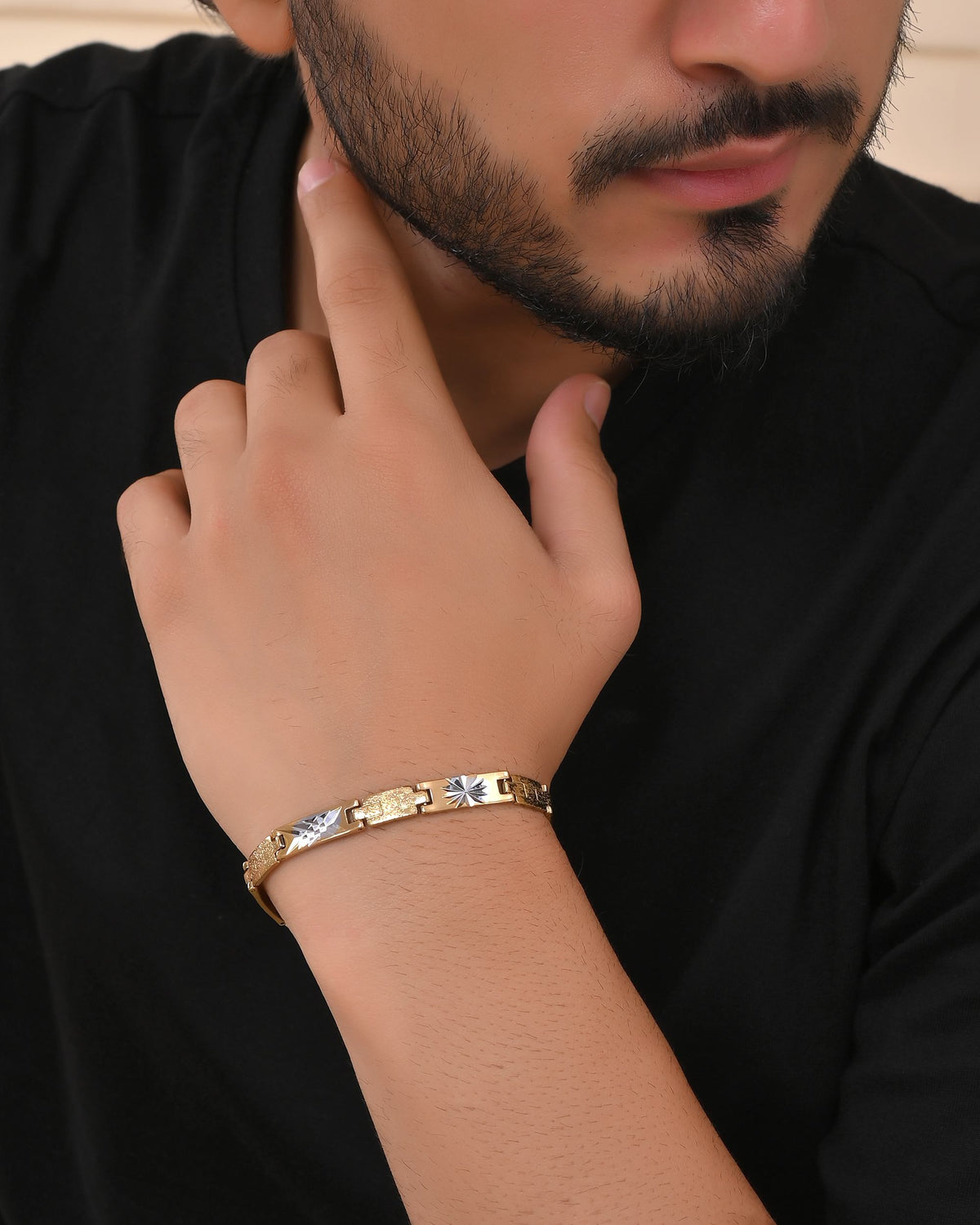 VOJ Gold And Silver Toned Stainless Steel Textural Designer Bracelet For Men | Grocsy