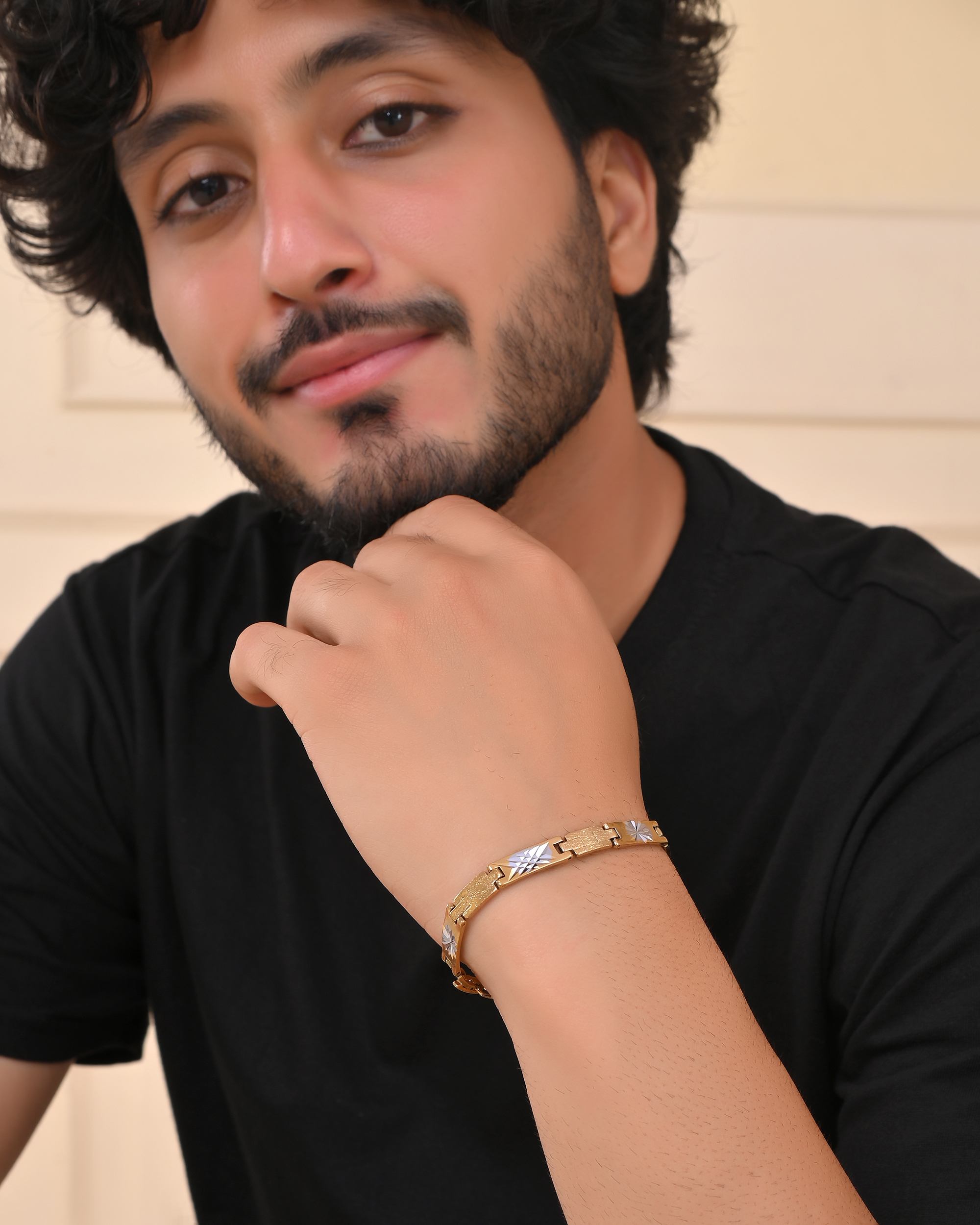 VOJ Gold And Silver Toned Stainless Steel Textural Designer Bracelet For Men | Grocsy