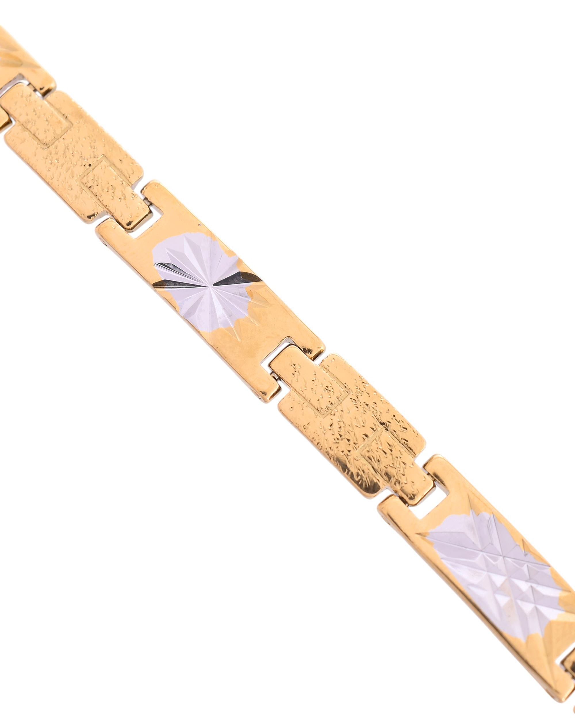 VOJ Gold And Silver Toned Stainless Steel Textural Designer Bracelet For Men | Grocsy