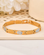 VOJ Gold And Silver Toned Stainless Steel Textural Designer Bracelet For Men | Grocsy