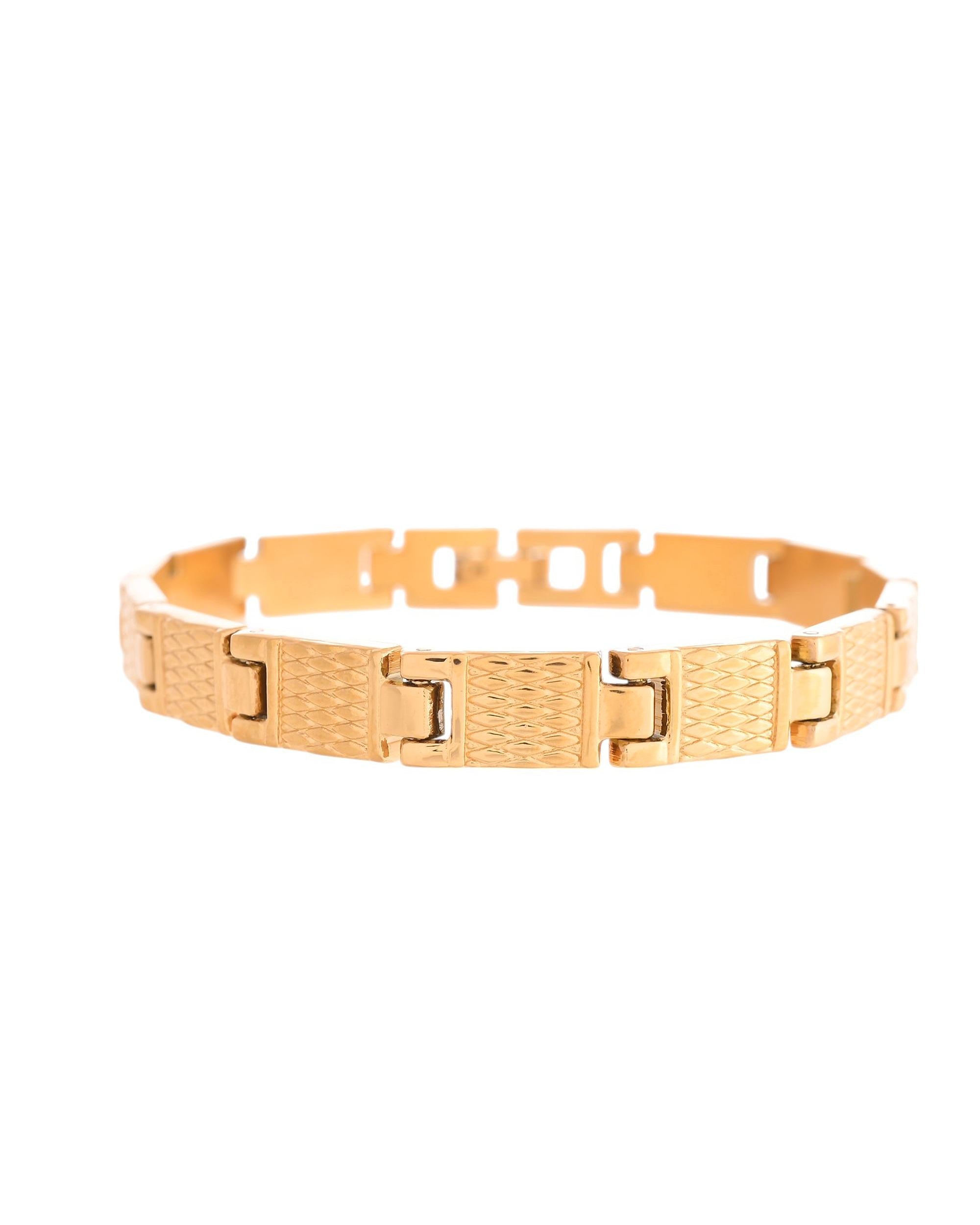 VOJ Men Gold-Toned Stainless Steel Linked Designer Chain Bracelet