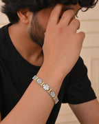 VOJ Men Dual-Toned Stainless Steel Textured Chain Bracelet | Grocsy